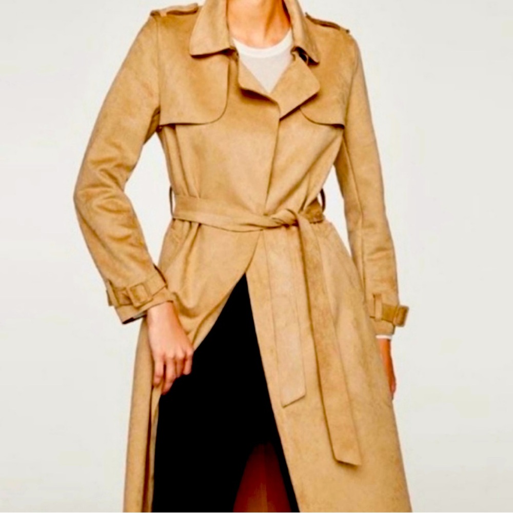 Zara faux suede camel trench with belt